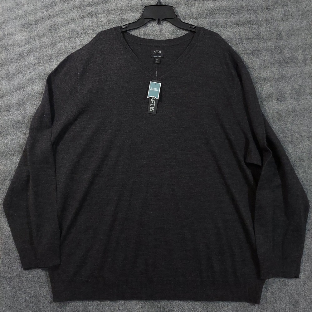 APT 9 Sweater Mens 4XB Dark Charcoal Heather V Neck Merino Blend Big‎ & Tall